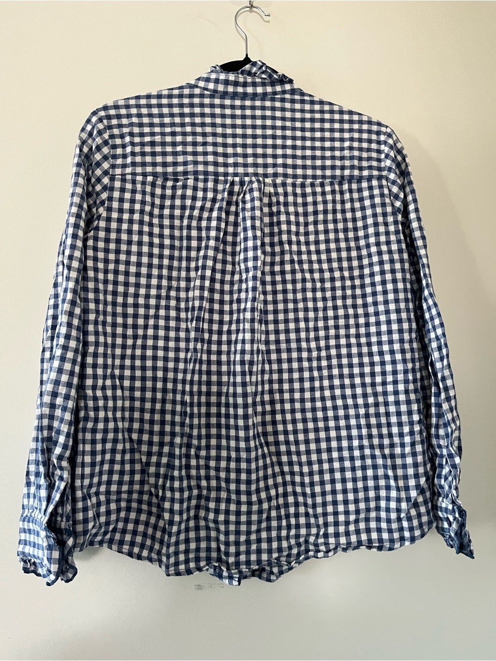 100% Cotton Blue White Gingham Ruffle Button Up Shirt Medium Cottagecore Western - Picture 6 of 7